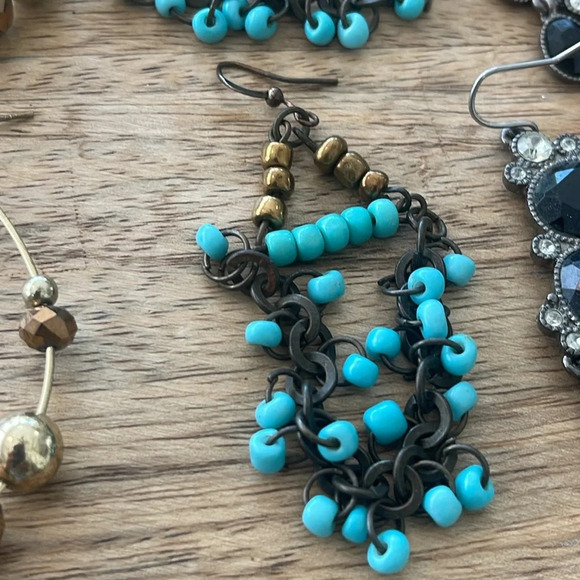 6 pairs bundle fashion earrings dangling drop hoops silver gold green black - Picture 6 of 16